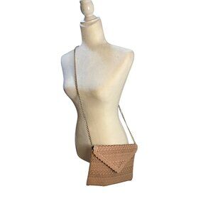 Aldo Beige Laser-Cut Faux Leather Envelope Crossbody Bag With‎ Gold Chain Strap